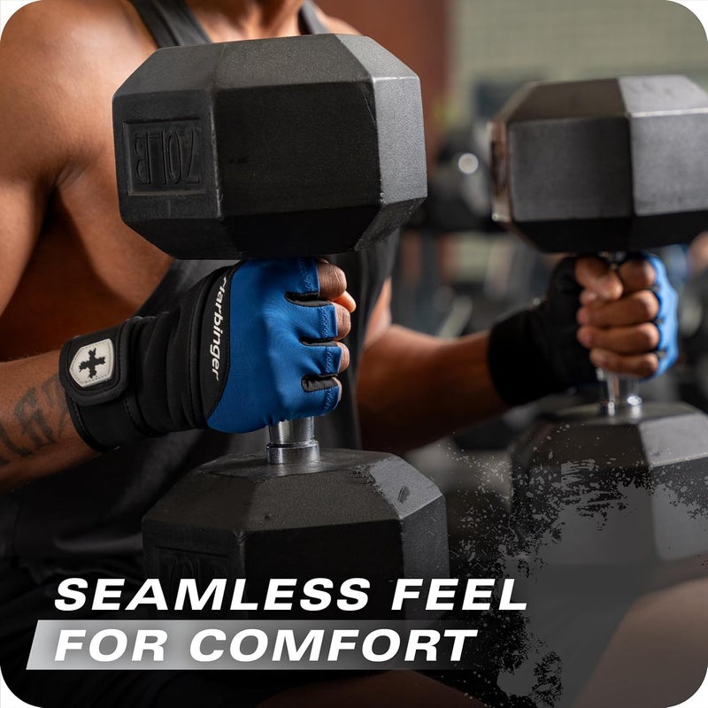 Harbinger Training Grip Wrist Wrap Gloves - Enhanced Grip & Wrist Support, Breathable Lycra Back, Padded Leather Palm, Half-Finger Design, Quick Pull Tabs - Ideal for Weightlifting, Gym - Men's - Image 3